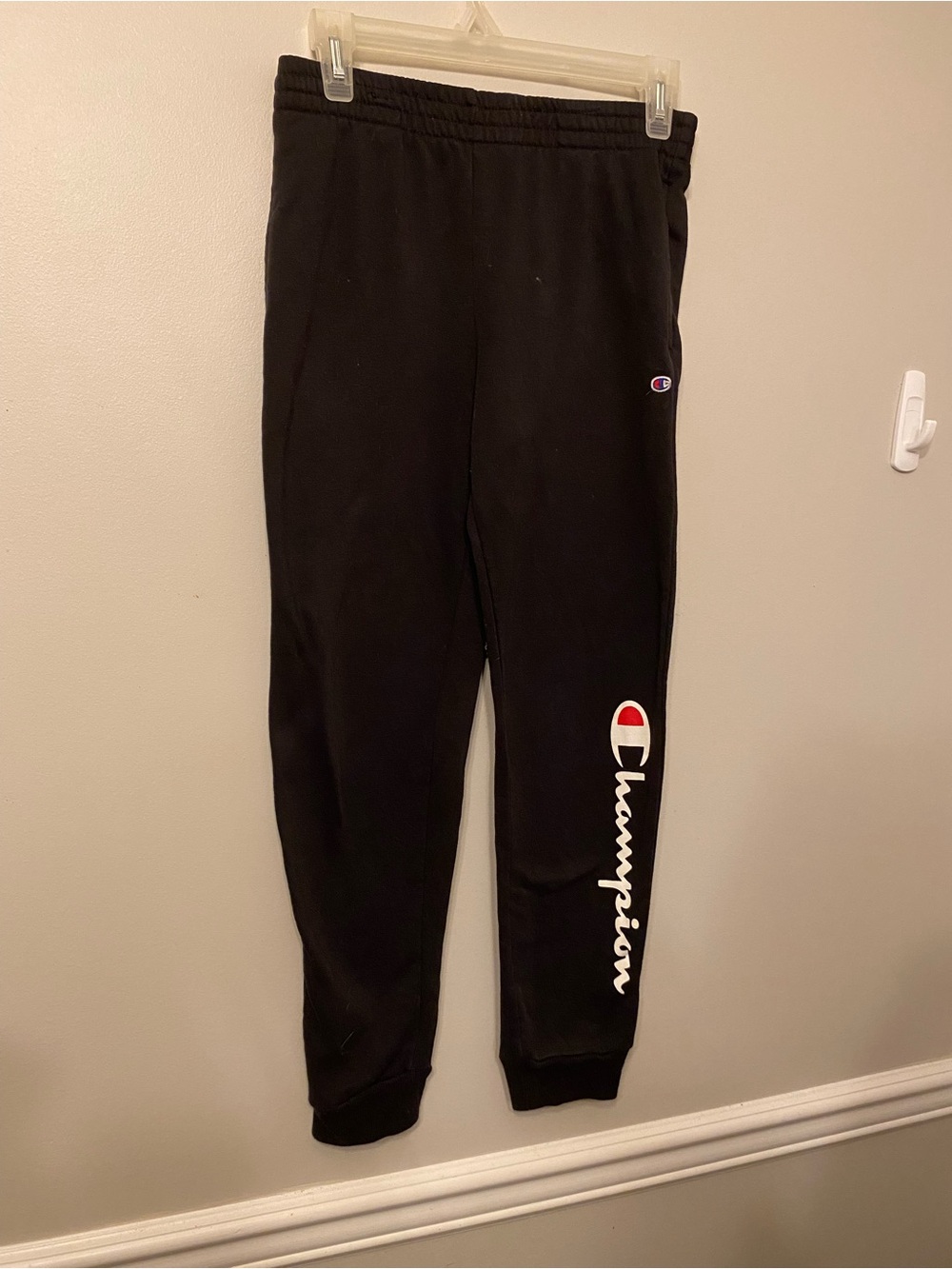 Champion Black Jogger Sweatpants with White & Red Logo